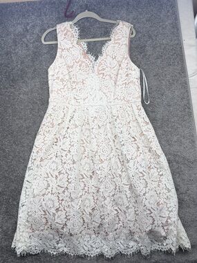 NWT Lulus Sleeveless White Lace A Line Dress Midi Bridal Wedding Womens XL